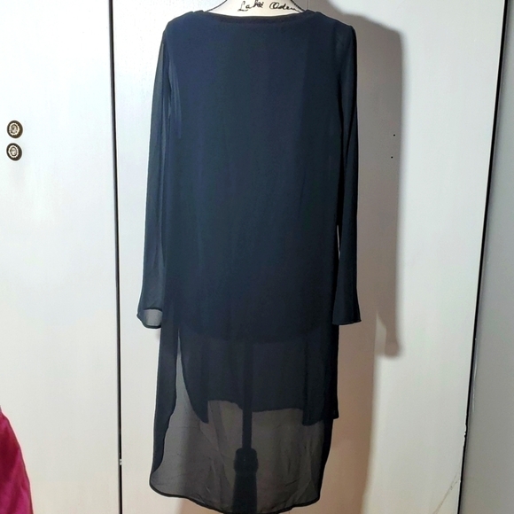 Soft Surroundings- Women's Long Black sheer lined Tunic Side slits Sz.Large - Picture 4 of 6